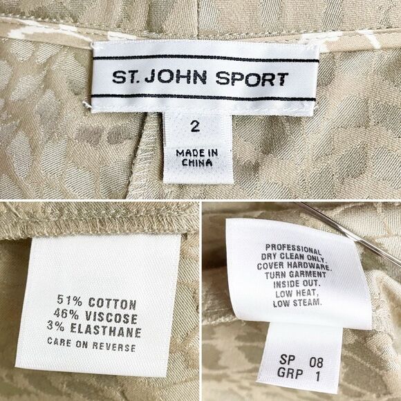 St. John Sport Tan Jacquard Pants Size 2 Textured Straight Leg Animal Print VTG - Picture 10 of 11